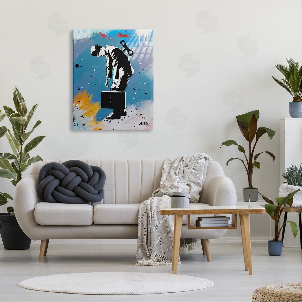 AbcArtAttack Street Wind Up Toy Businessman Modern Splatter  Canvas Wall Art Print in Room