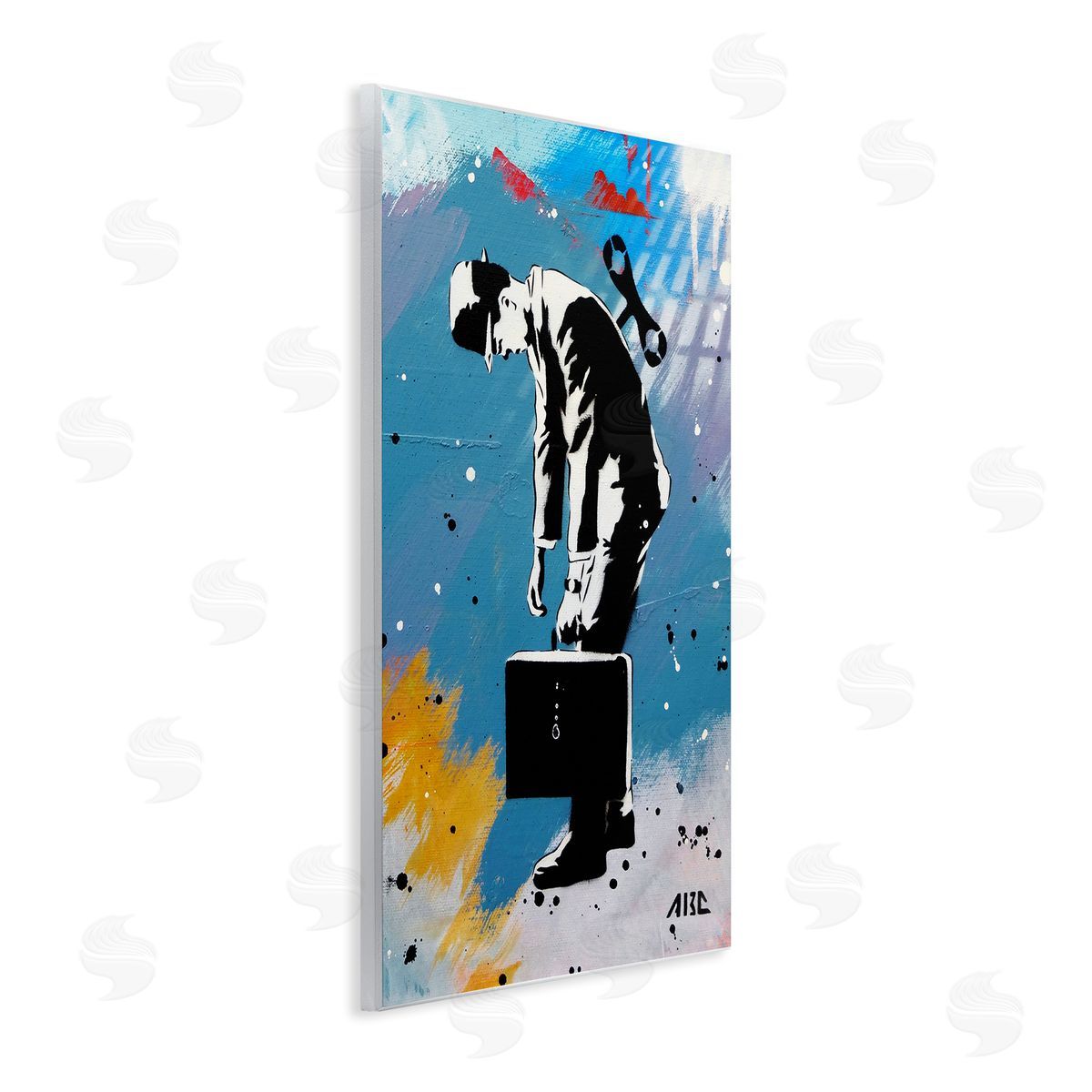 AbcArtAttack Street Wind Up Toy Businessman Modern Splatter  Wall Plaque Art Print