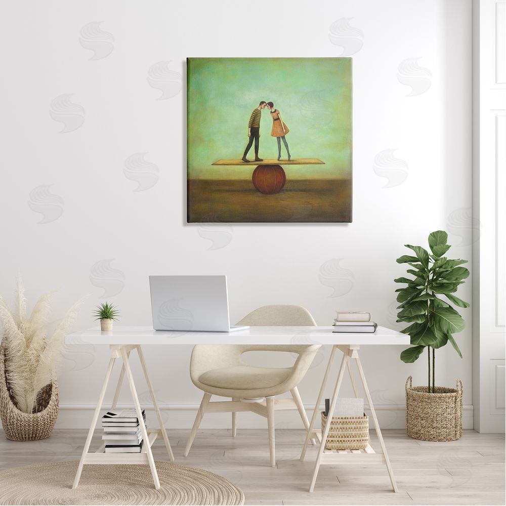 Duy Huynh Surreal People Balancing Red Ball Together Painting  Canvas Wall Art in Room