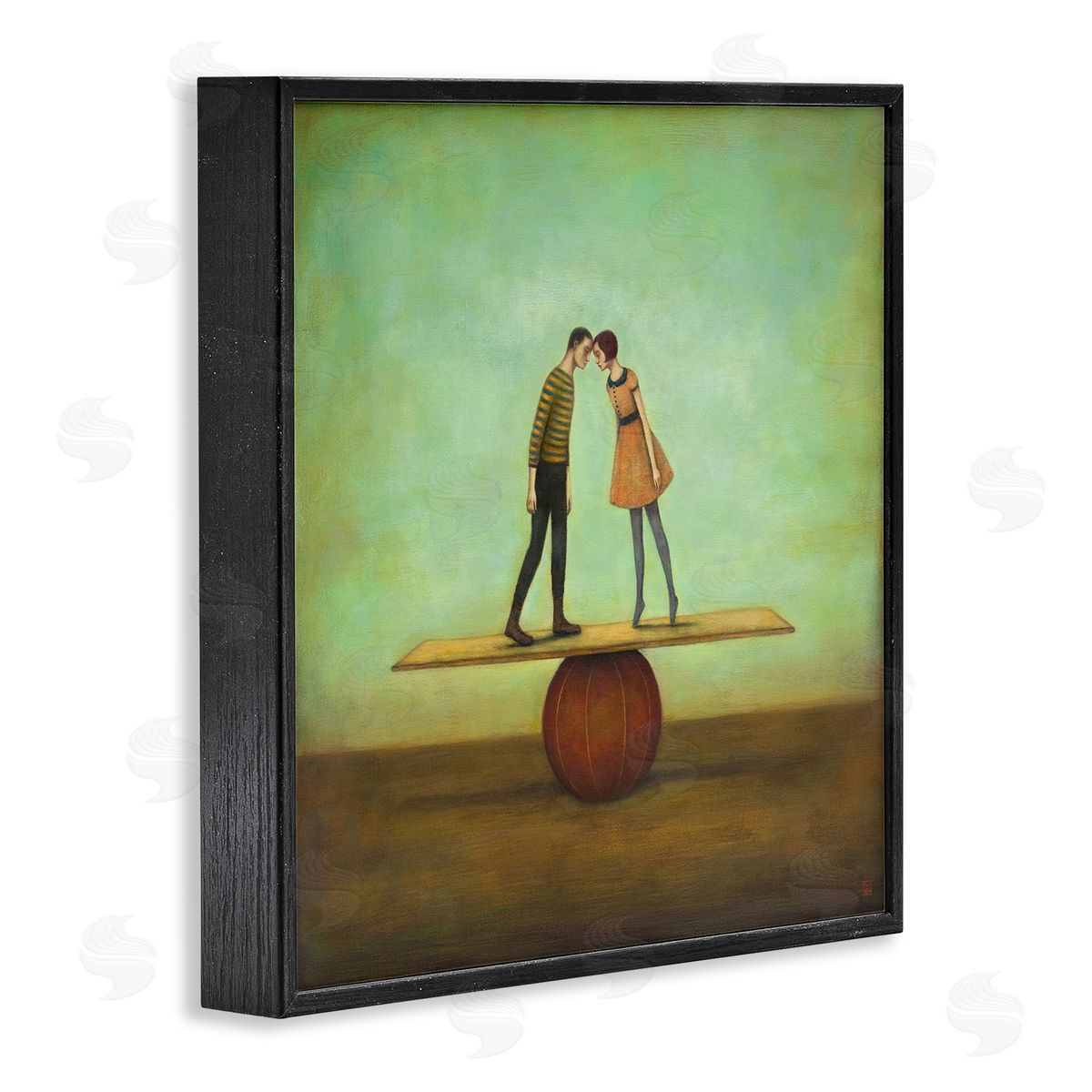 Duy Huynh Surreal People Balancing Red Ball Together Painting  Black Framed Glicee Wall Art Print
