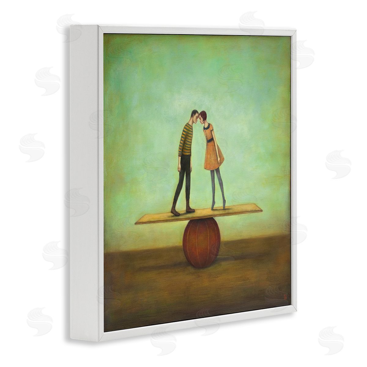 Duy Huynh Surreal People Balancing Red Ball Together Painting  White Framed Glicee Wall Art Print