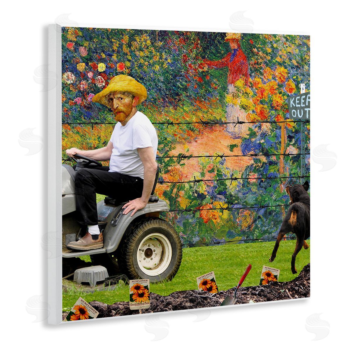 Barry Kite Van Gogh Gardening Flowers Farmer Dog Collage  Wooden Wall Plaque Art Print