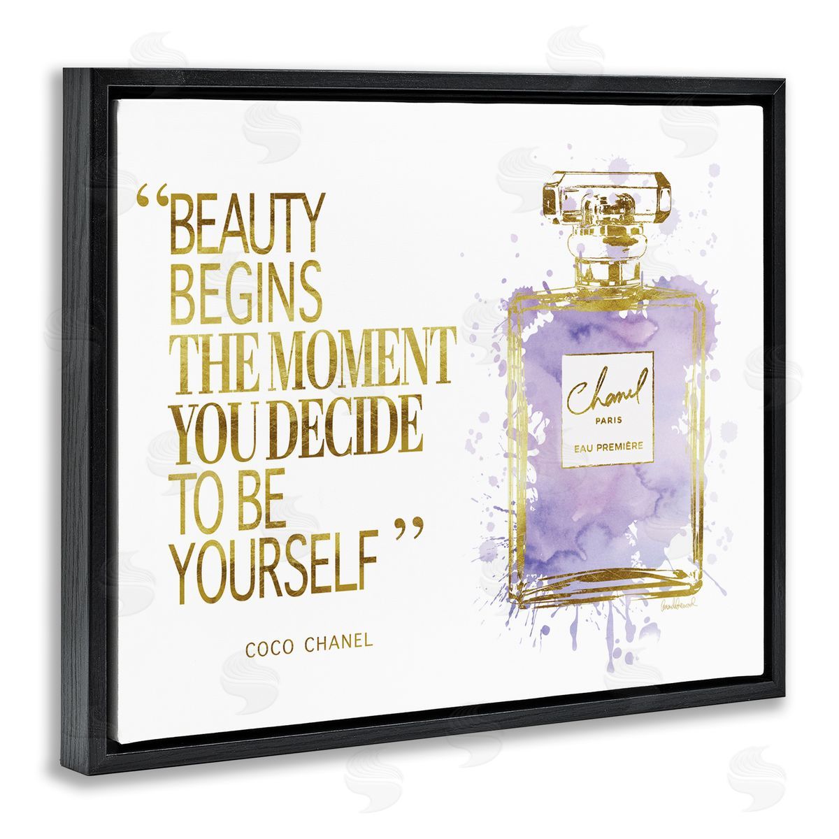 Beauty Begins Designer Quote Black Floating Frame Canvas Wall Art, Home Decor by Amanda Greenwood