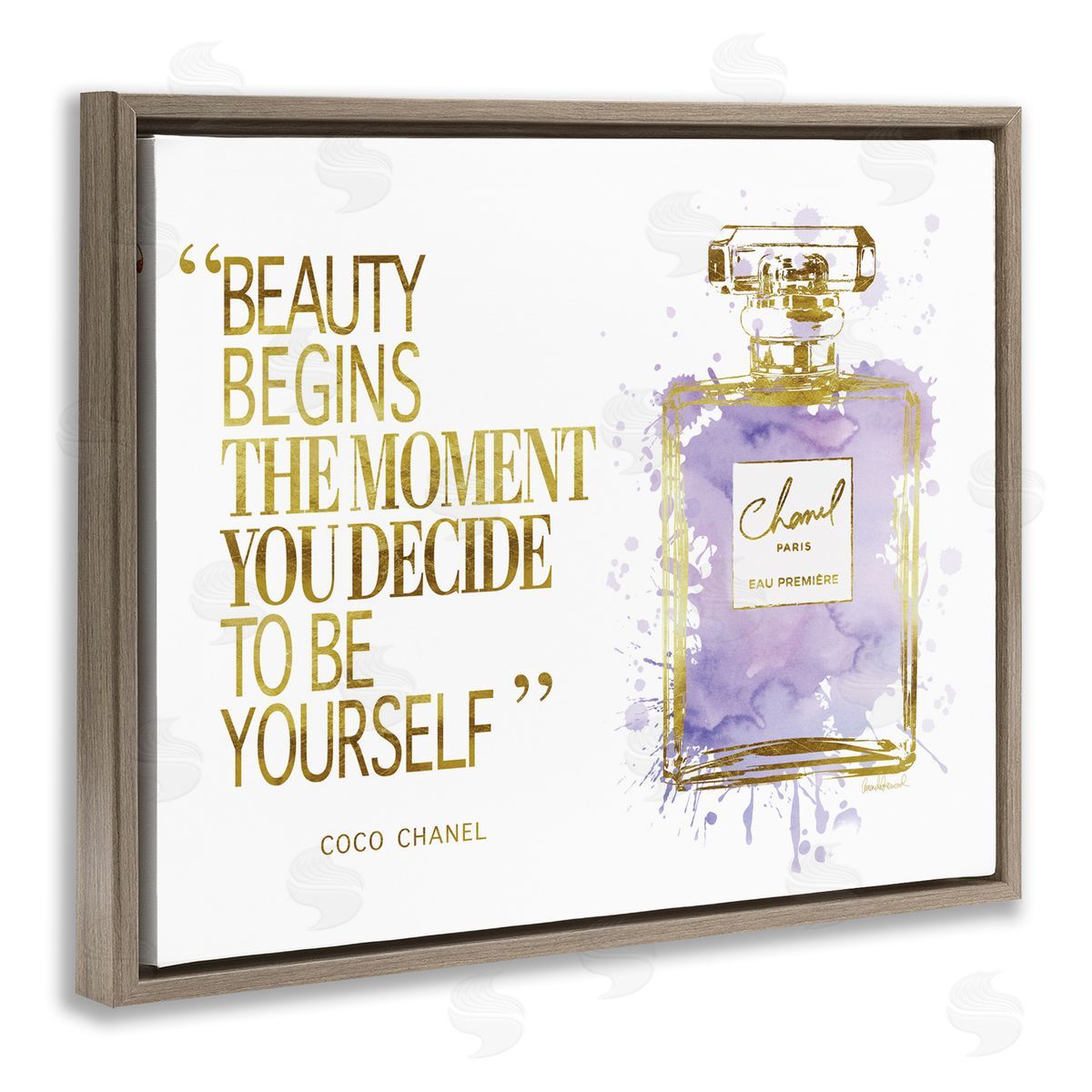 Beauty Begins Designer Quote Brown Floating Frame Canvas Wall Art, Home Decor by Amanda Greenwood