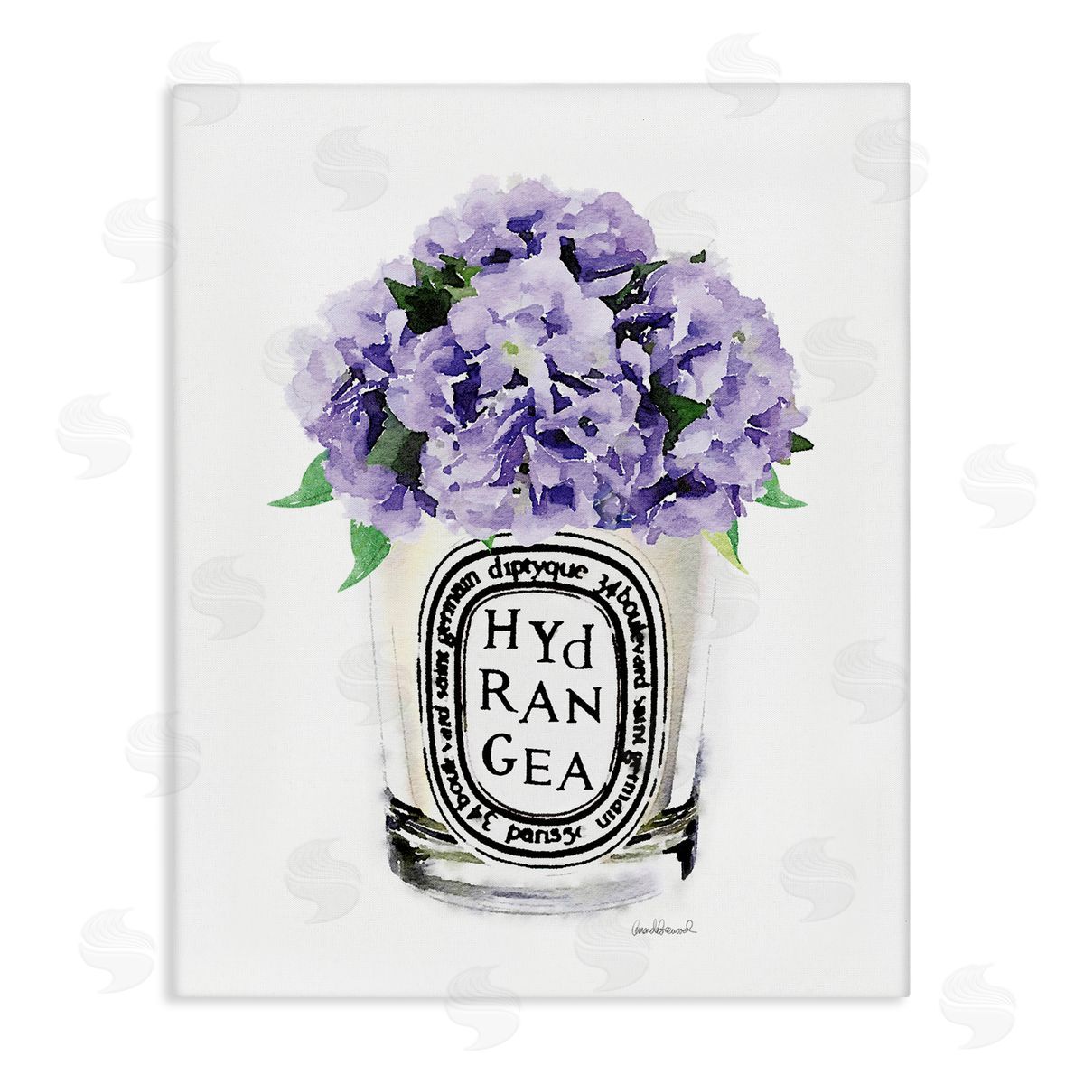 Amanda Greenwood Purple Watercolor Detail Hydrangea Flower Text Stretched Canvas Wall Art Print