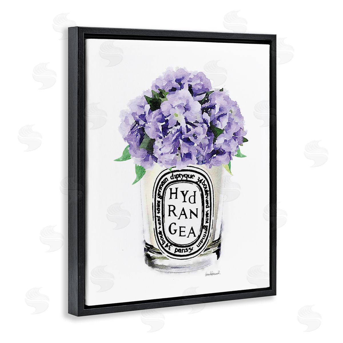 Amanda Greenwood Purple Watercolor Detail Hydrangea Flower Text Black Floating Frame Canvas Wall Art Print