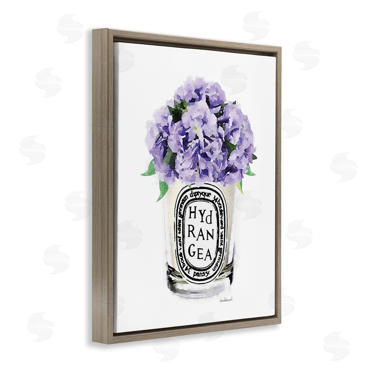 Amanda Greenwood Purple Watercolor Detail Hydrangea Flower Text Brown Floating Frame Canvas Wall Art Print