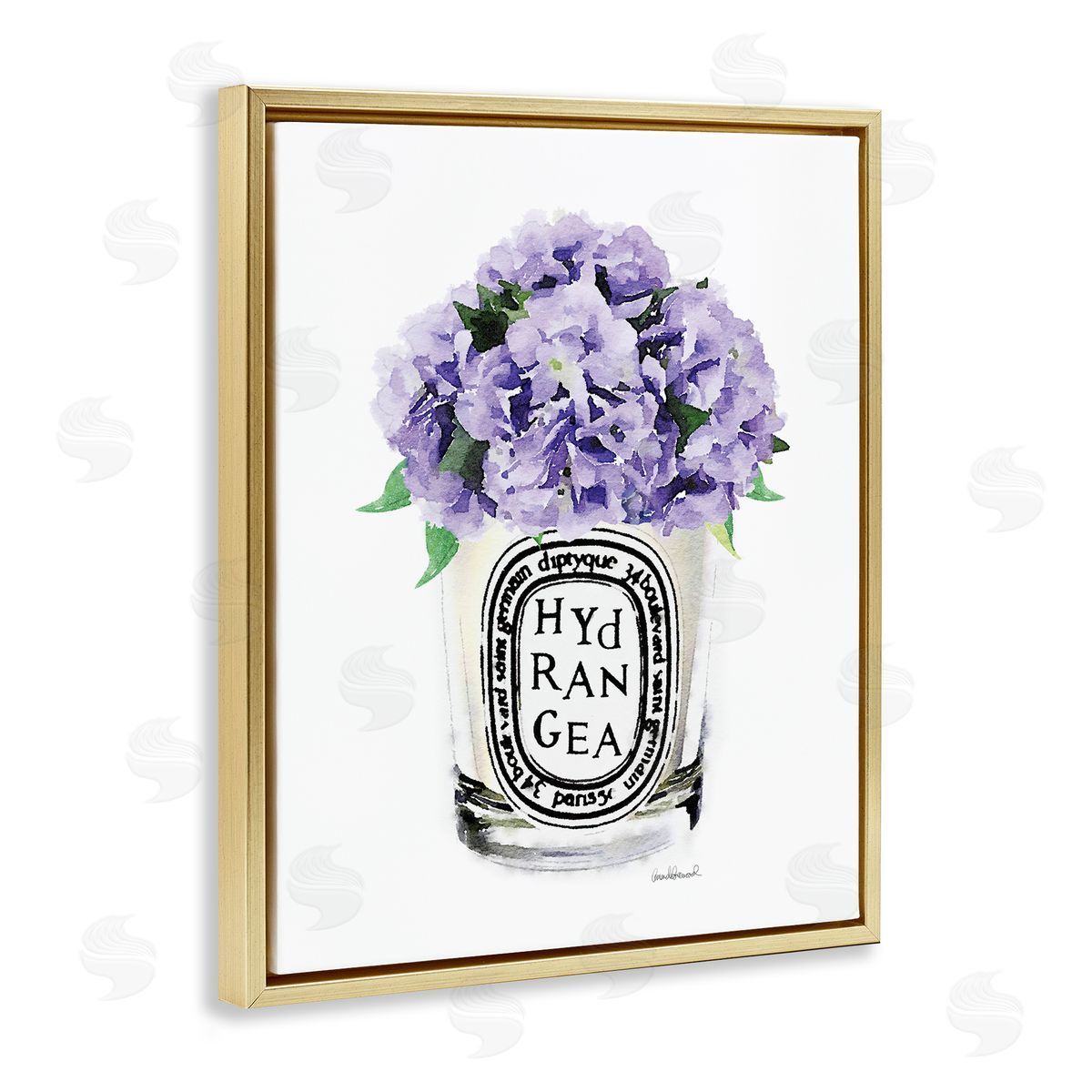 Amanda Greenwood Purple Watercolor Detail Hydrangea Flower Text Gold Floating Frame Canvas Wall Art Print
