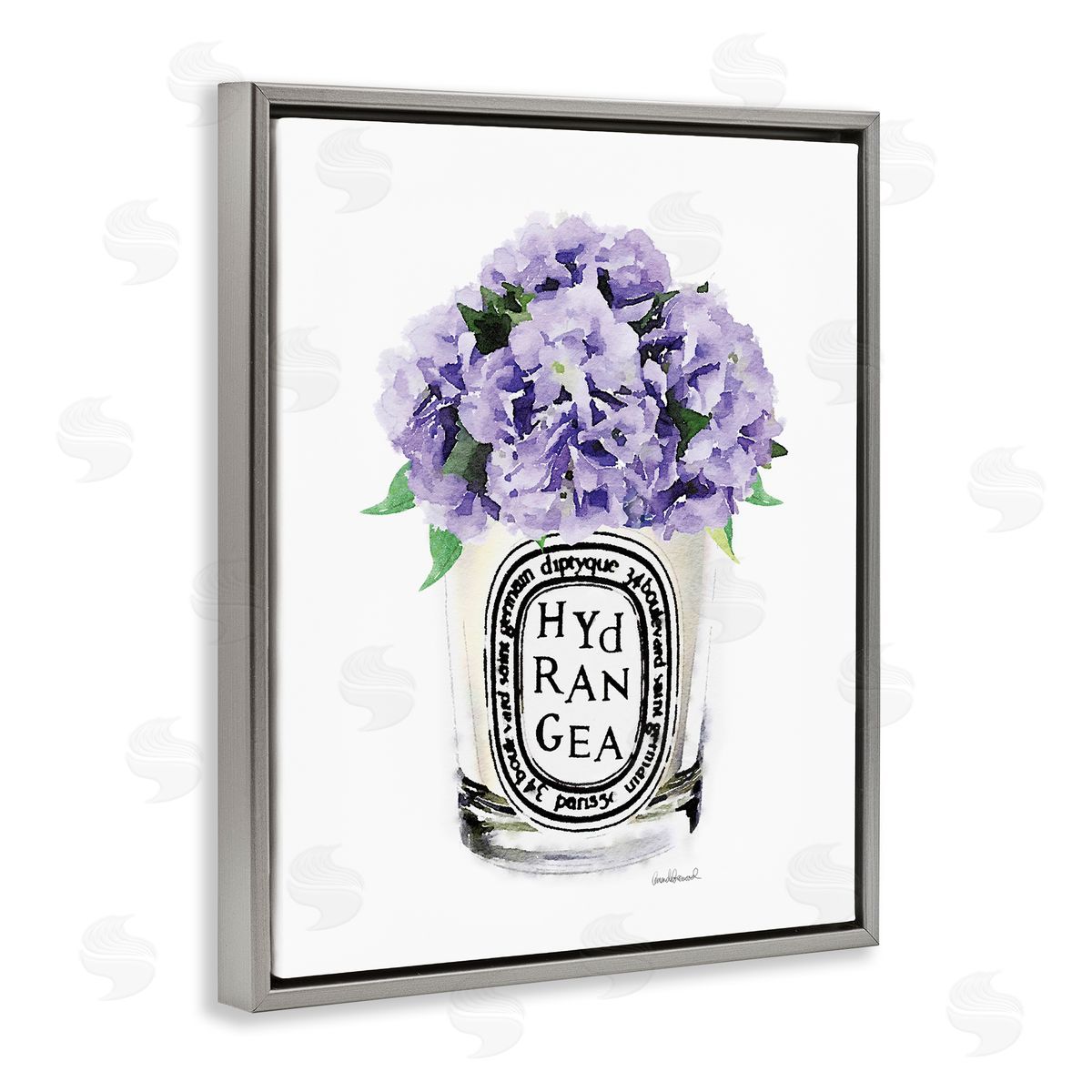 Amanda Greenwood Purple Watercolor Detail Hydrangea Flower Text Gray Floating Frame Canvas Wall Art Print