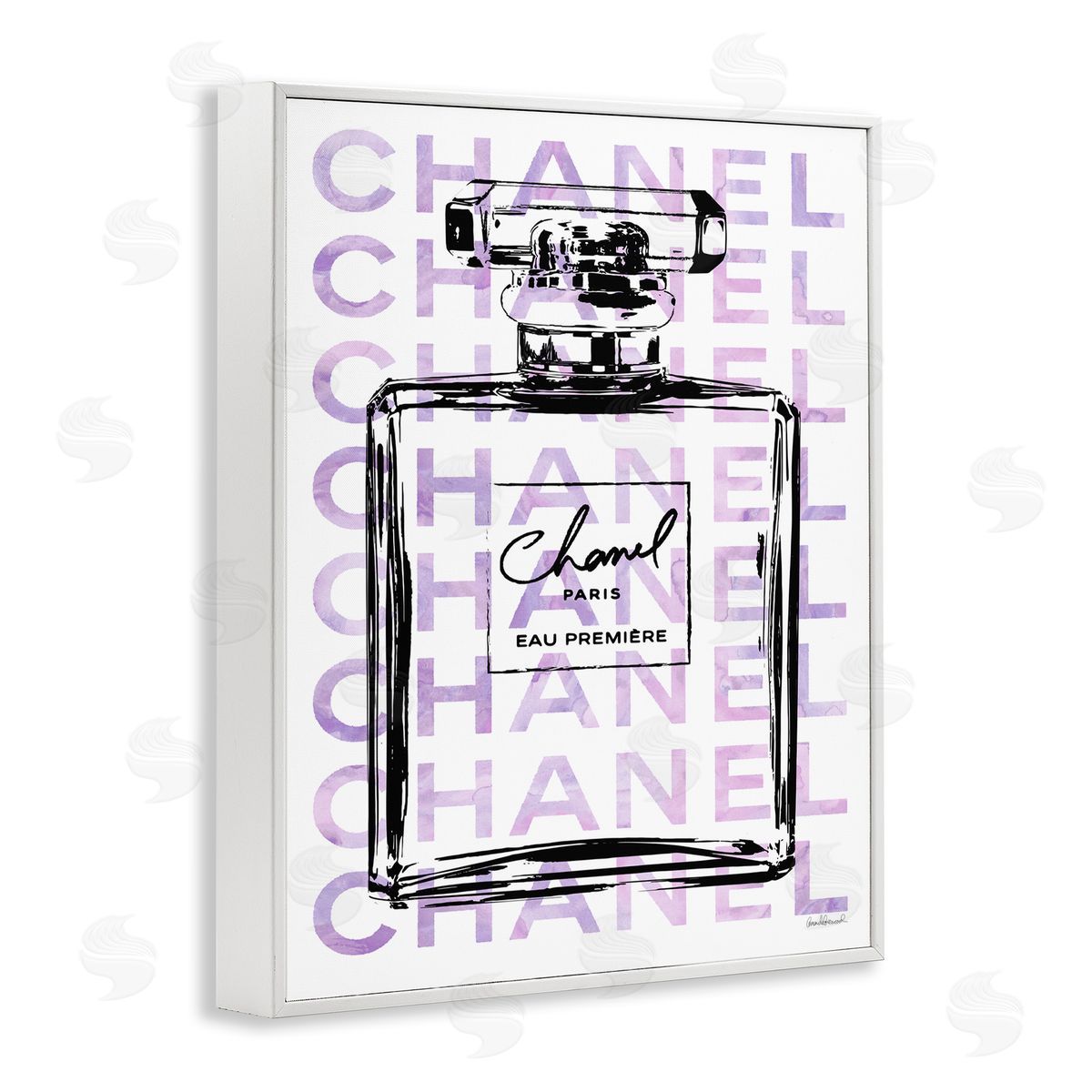 Glam Black Purple Perfume Bottle White Frame Print Wall Art, Home Decor by Amanda Greenwood
