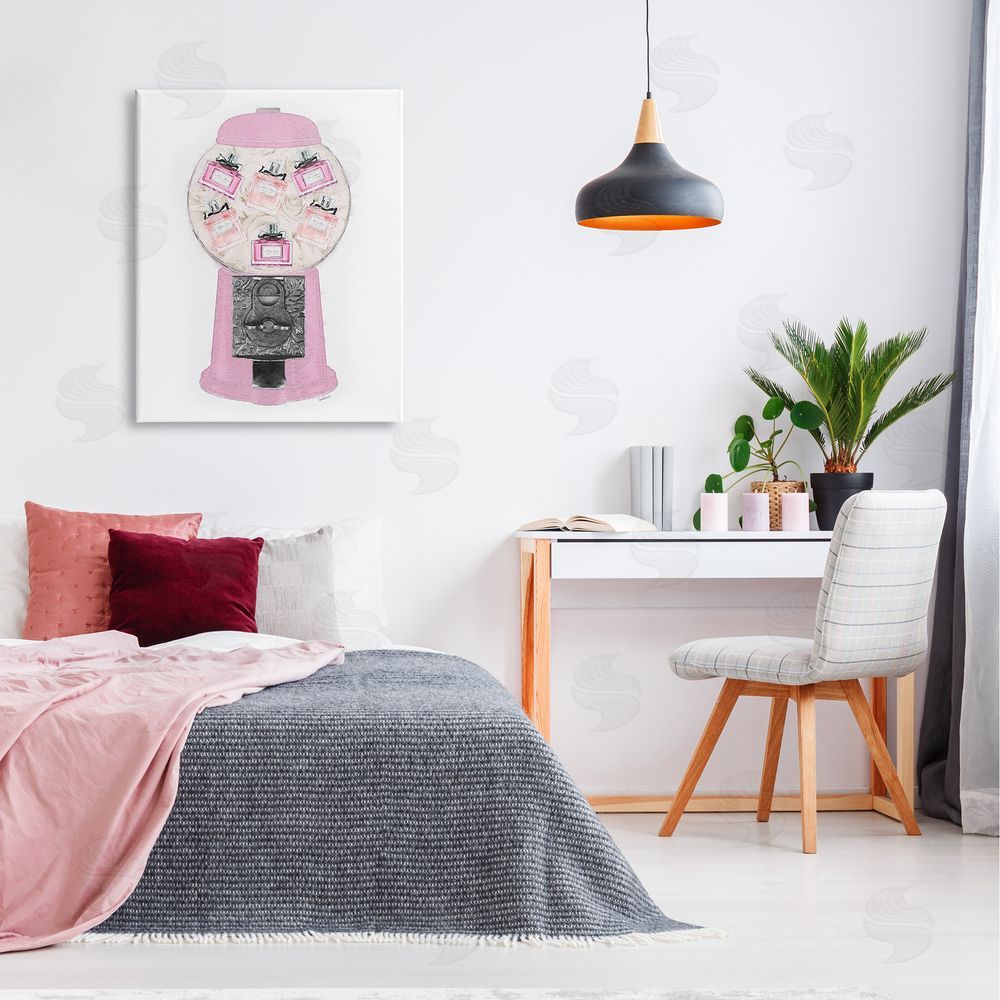 Amanda Greenwood Pink Gumball Machine Glamer Perfume Bottles  Canvas Wall Art Print in Room