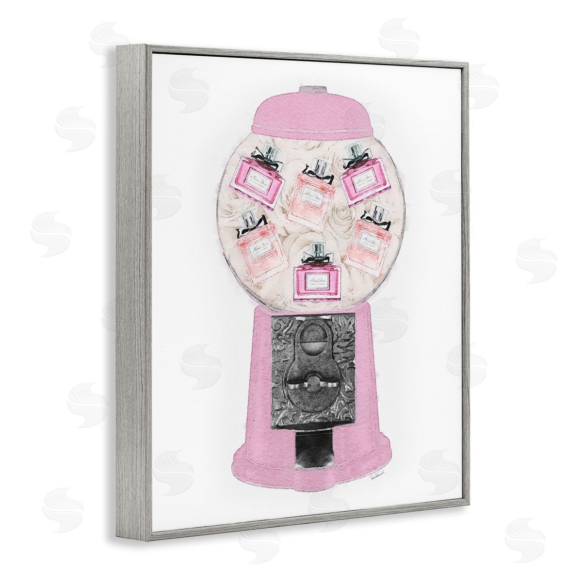 Amanda Greenwood Pink Gumball Machine Glamer Perfume Bottles  Gray Framed Giclee Wall Art Print