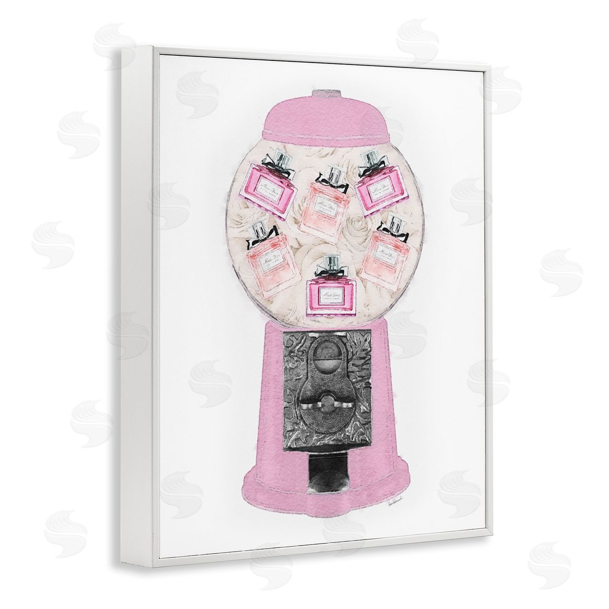 Amanda Greenwood Pink Gumball Machine Glamer Perfume Bottles  White Framed Giclee Wall Art Print