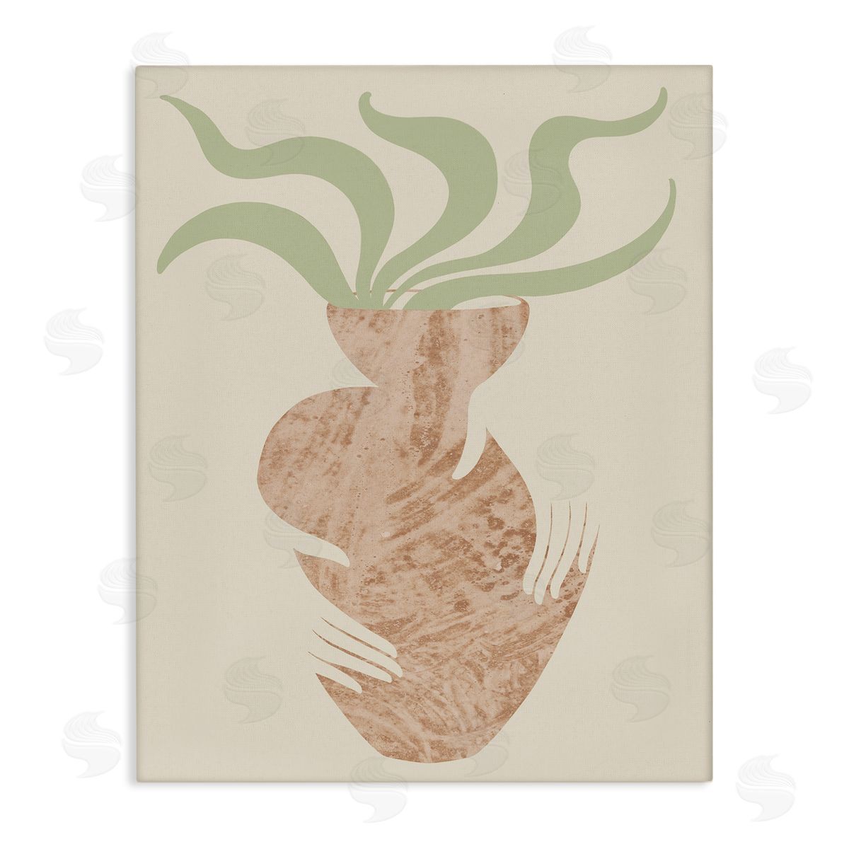 Stupell Studio Rustic Hands Holding Flower Plant Pot Botanical Leaves Stretched Canvas Wall Art Print