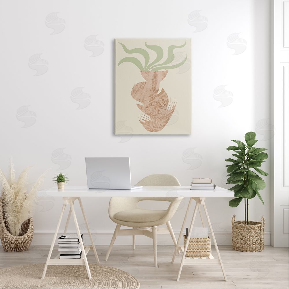 Stupell Studio Rustic Hands Holding Flower Plant Pot Botanical Leaves Canvas Wall Art Print in Room