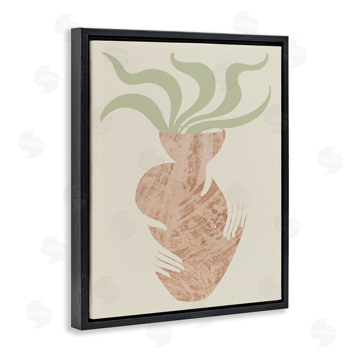 Stupell Studio Rustic Hands Holding Flower Plant Pot Botanical Leaves Black Floating Frame Canvas Wall Art Print