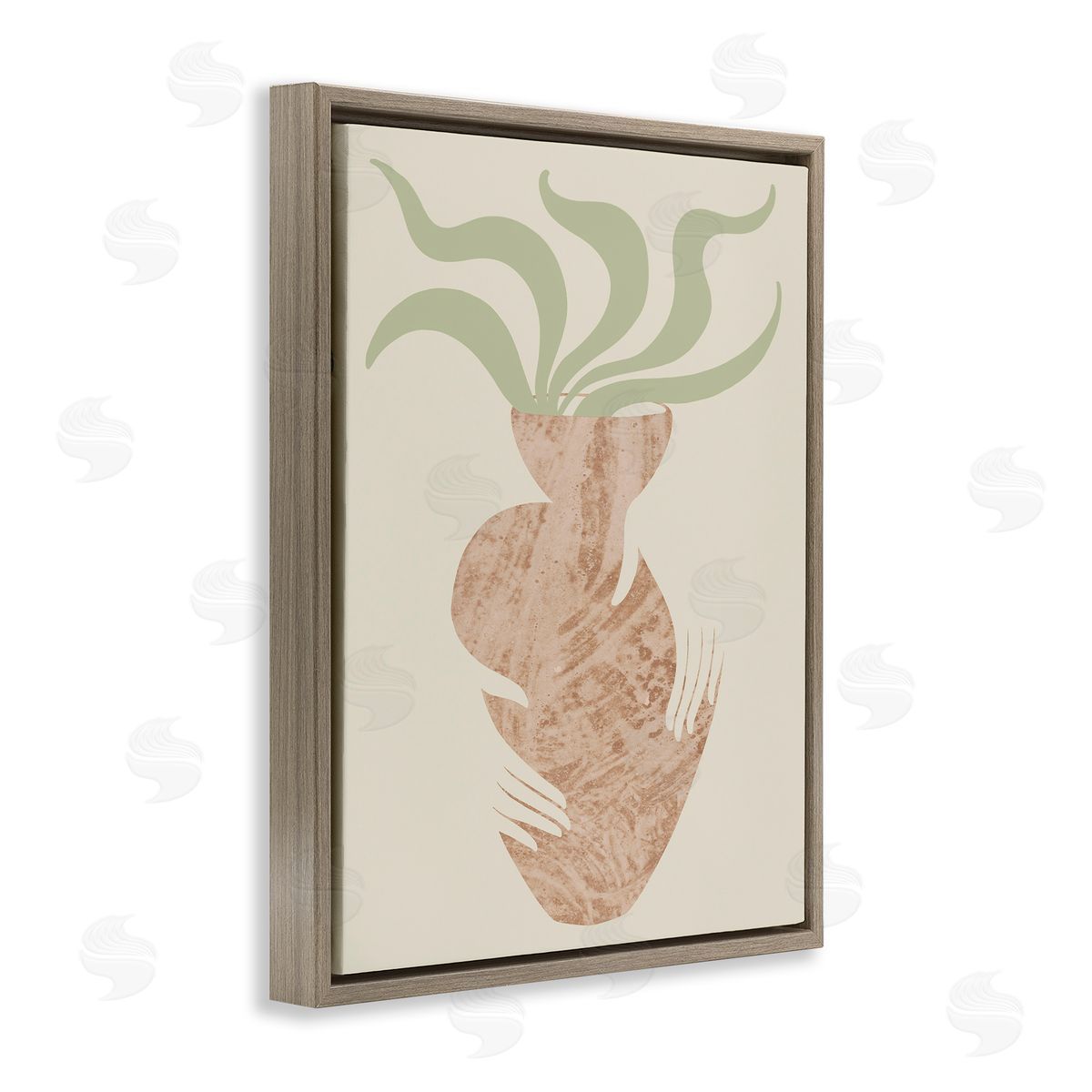 Stupell Studio Rustic Hands Holding Flower Plant Pot Botanical Leaves Brown Floating Frame Canvas Wall Art Print