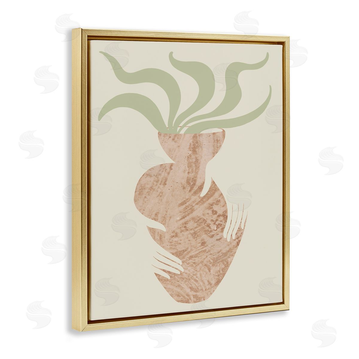 Stupell Studio Rustic Hands Holding Flower Plant Pot Botanical Leaves Gold Floating Frame Canvas Wall Art Print