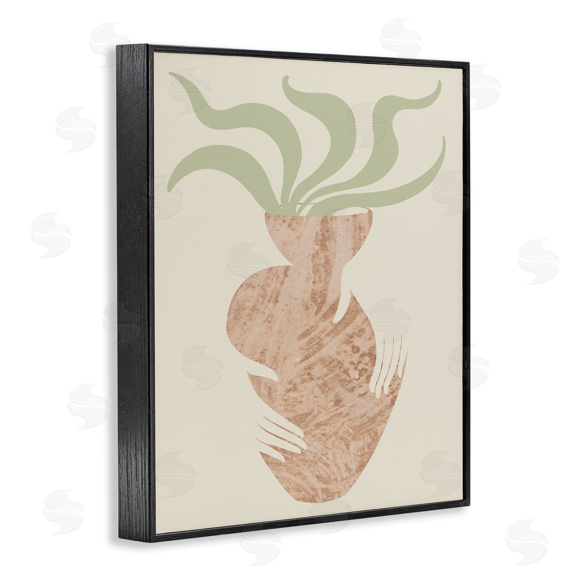 Stupell Studio Rustic Hands Holding Flower Plant Pot Botanical Leaves Black Framed Giclee Wall Art Print