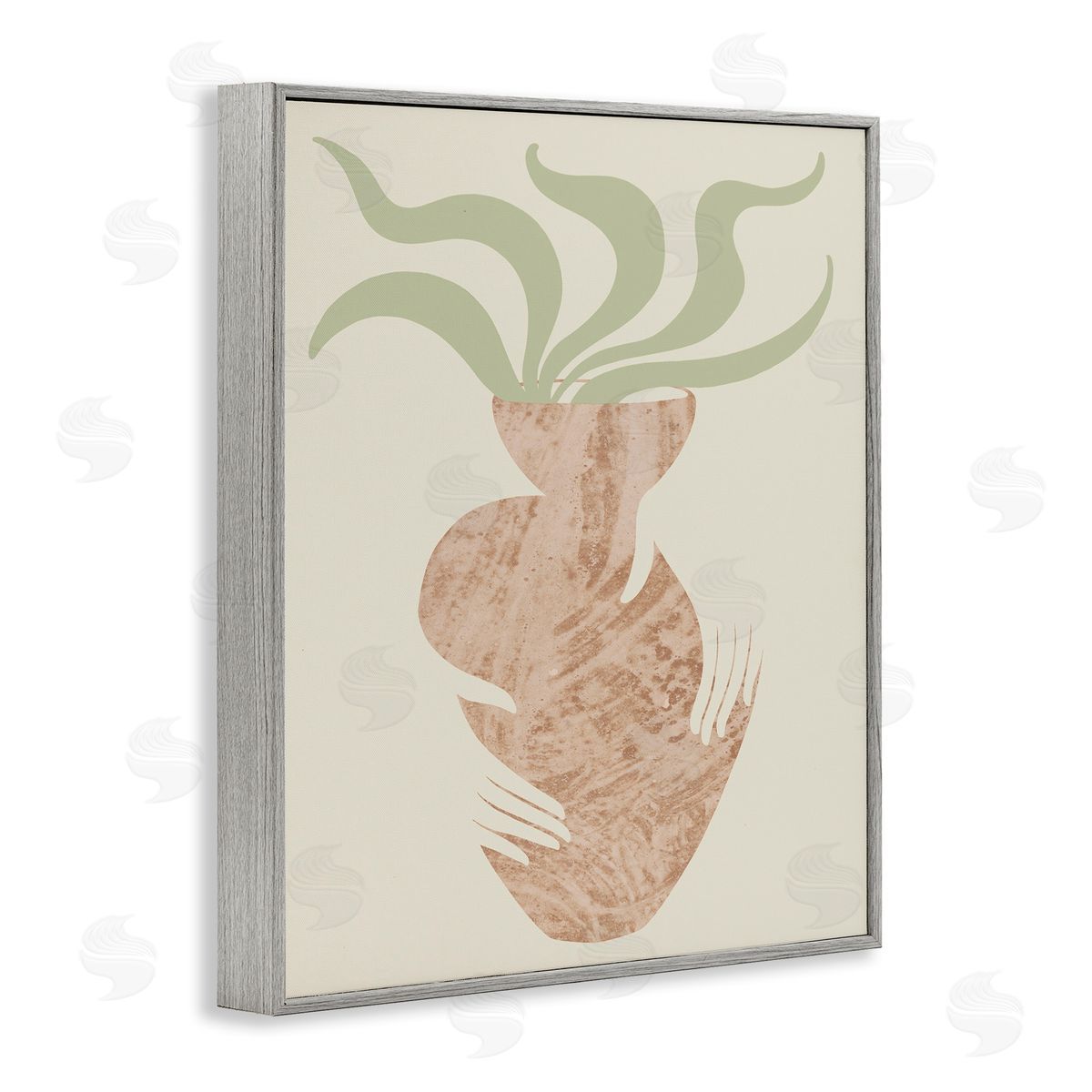 Stupell Studio Rustic Hands Holding Flower Plant Pot Botanical Leaves Gray Framed Giclee Wall Art Print