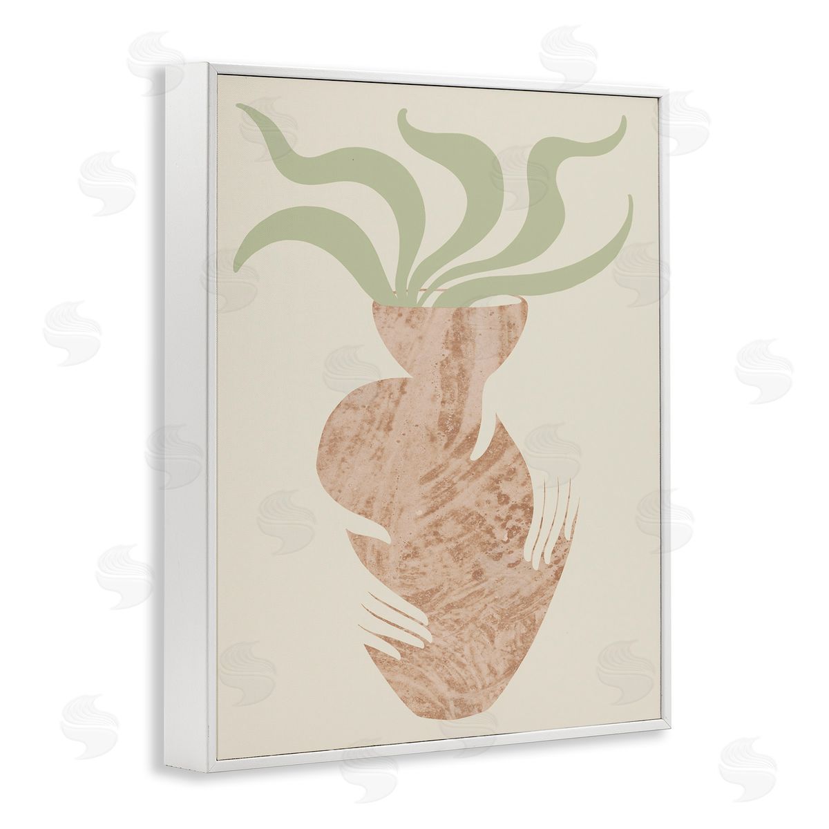 Stupell Studio Rustic Hands Holding Flower Plant Pot Botanical Leaves White Framed Giclee Wall Art Print