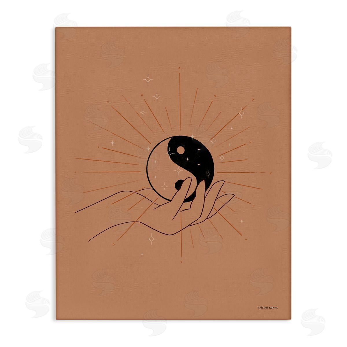 Rachel Nieman Brown Yin Yang Harmony Symbol Palm Hand  Stretched Canvas Wall Art Print