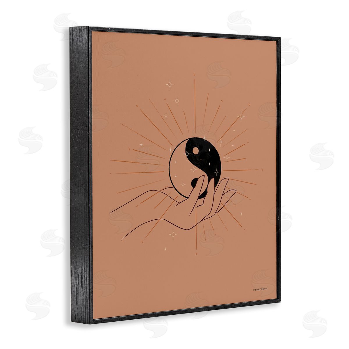 Rachel Nieman Brown Yin Yang Harmony Symbol Palm Hand  Black Framed Giclee Wall Art Print