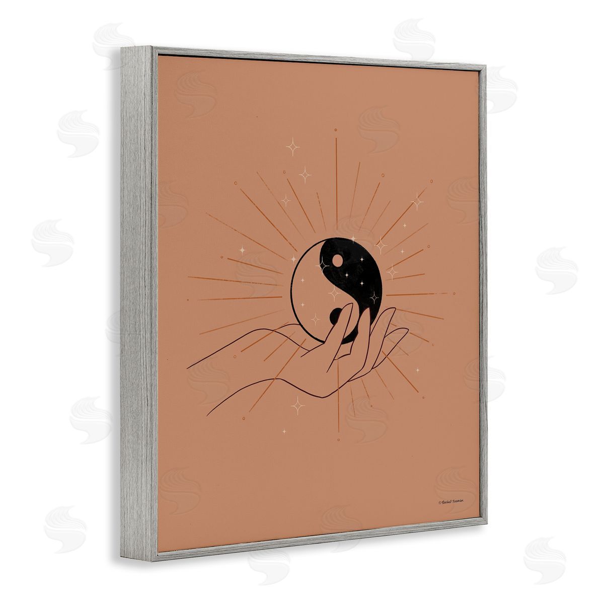 Rachel Nieman Brown Yin Yang Harmony Symbol Palm Hand  Gray Framed Giclee Wall Art Print