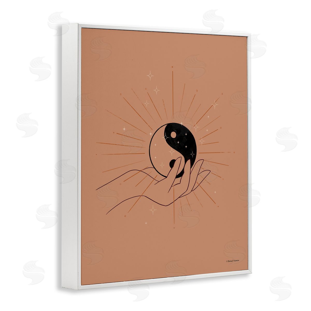 Rachel Nieman Brown Yin Yang Harmony Symbol Palm Hand  White Framed Giclee Wall Art Print