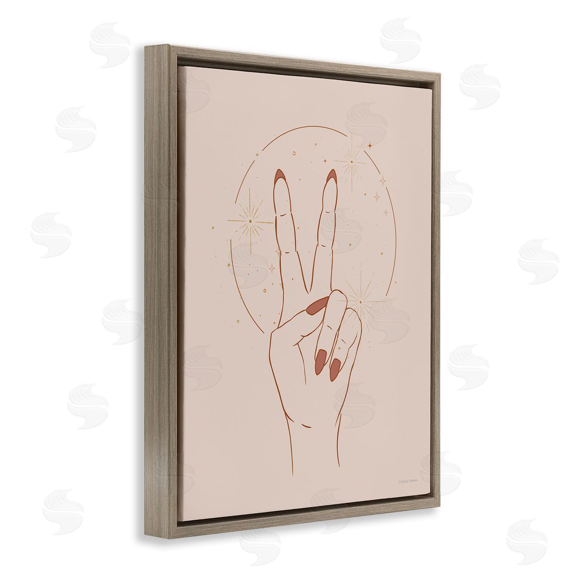 Rachel Nieman Casual Peace Sign Hand Symbol Painted Nails  Brown Floating Frame Canvas Wall Art Print