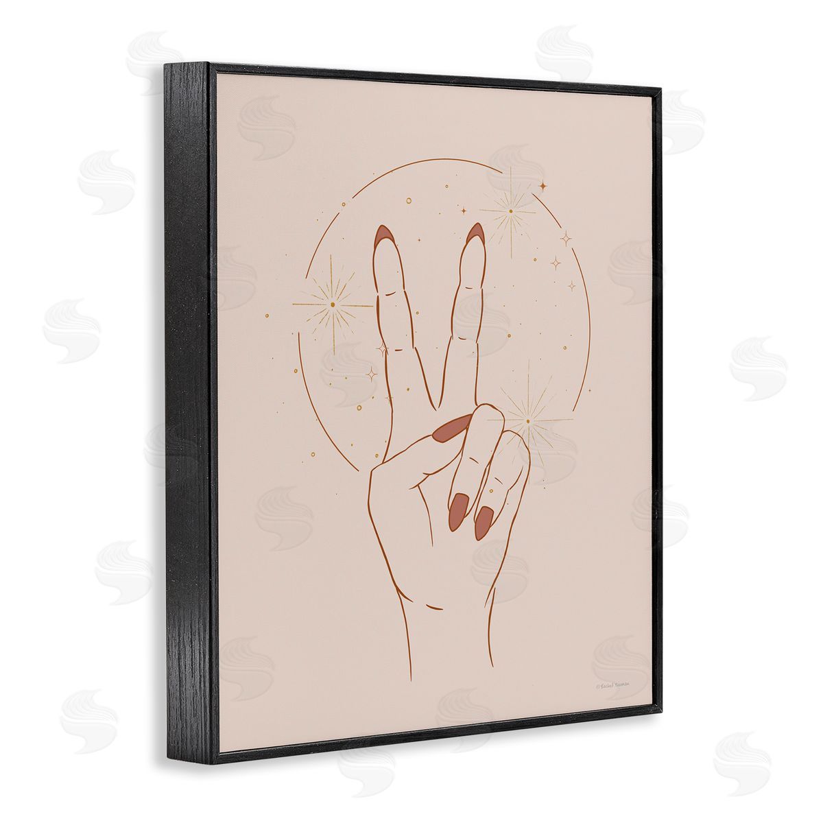 Rachel Nieman Casual Peace Sign Hand Symbol Painted Nails  Black Framed Giclee Wall Art Print