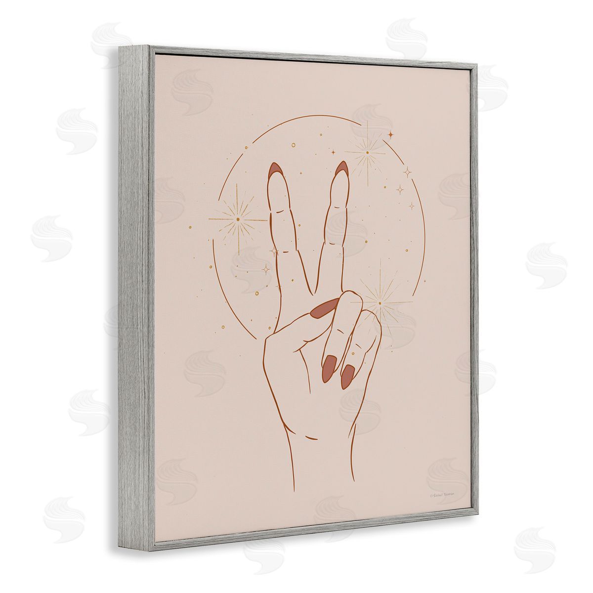 Rachel Nieman Casual Peace Sign Hand Symbol Painted Nails  Gray Framed Giclee Wall Art Print