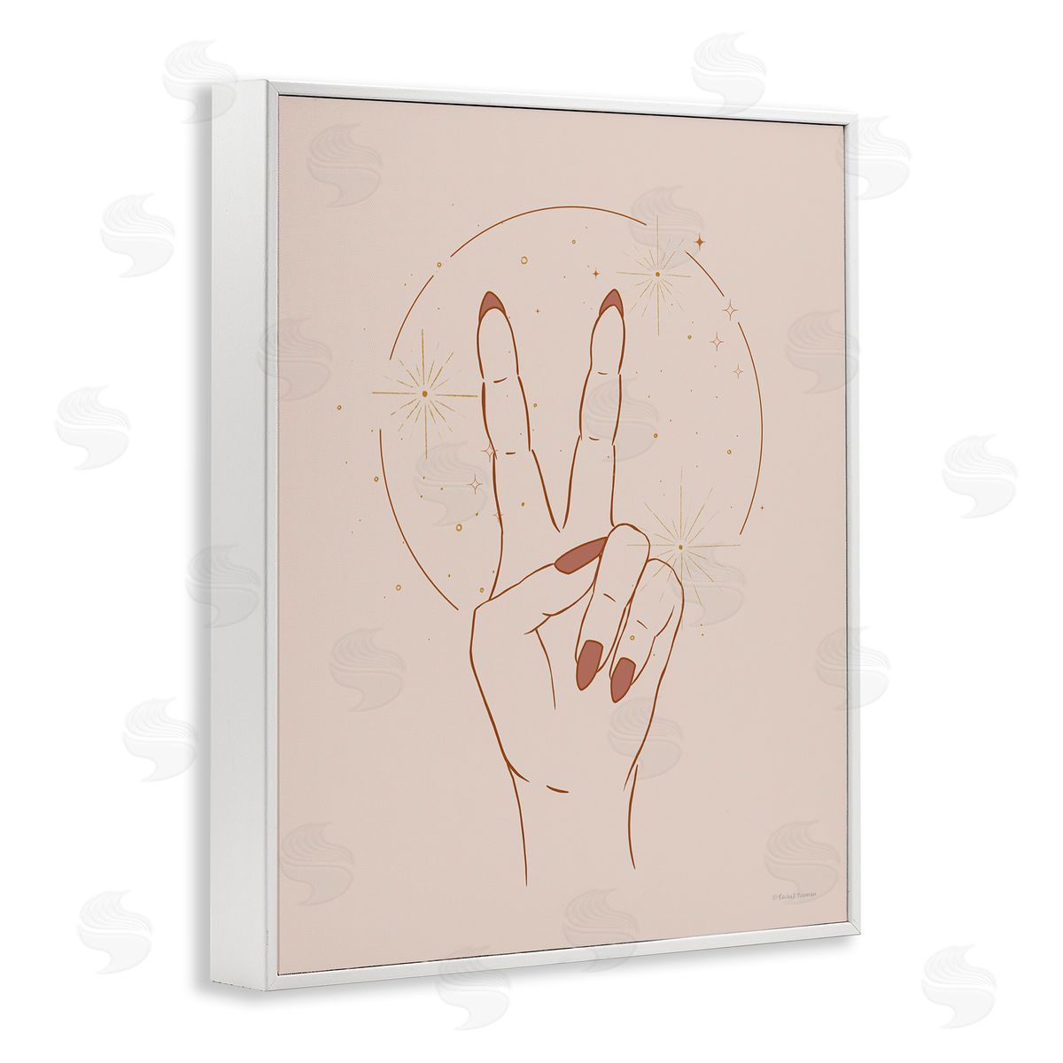 Rachel Nieman Casual Peace Sign Hand Symbol Painted Nails  White Framed Giclee Wall Art Print