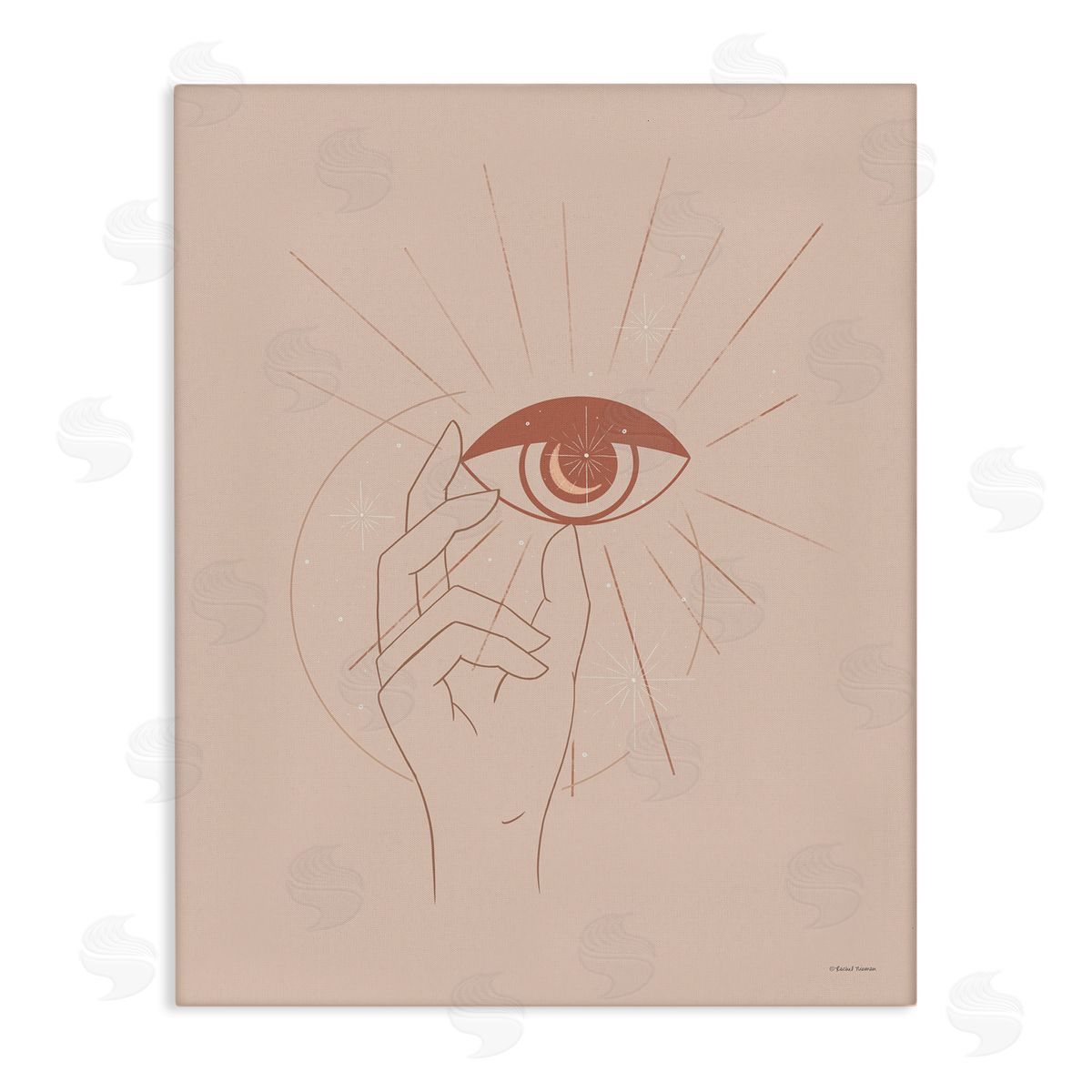 Rachel Nieman Hand Reaching Eye Brown Solar Rays Symbol  Stretched Canvas Wall Art Print