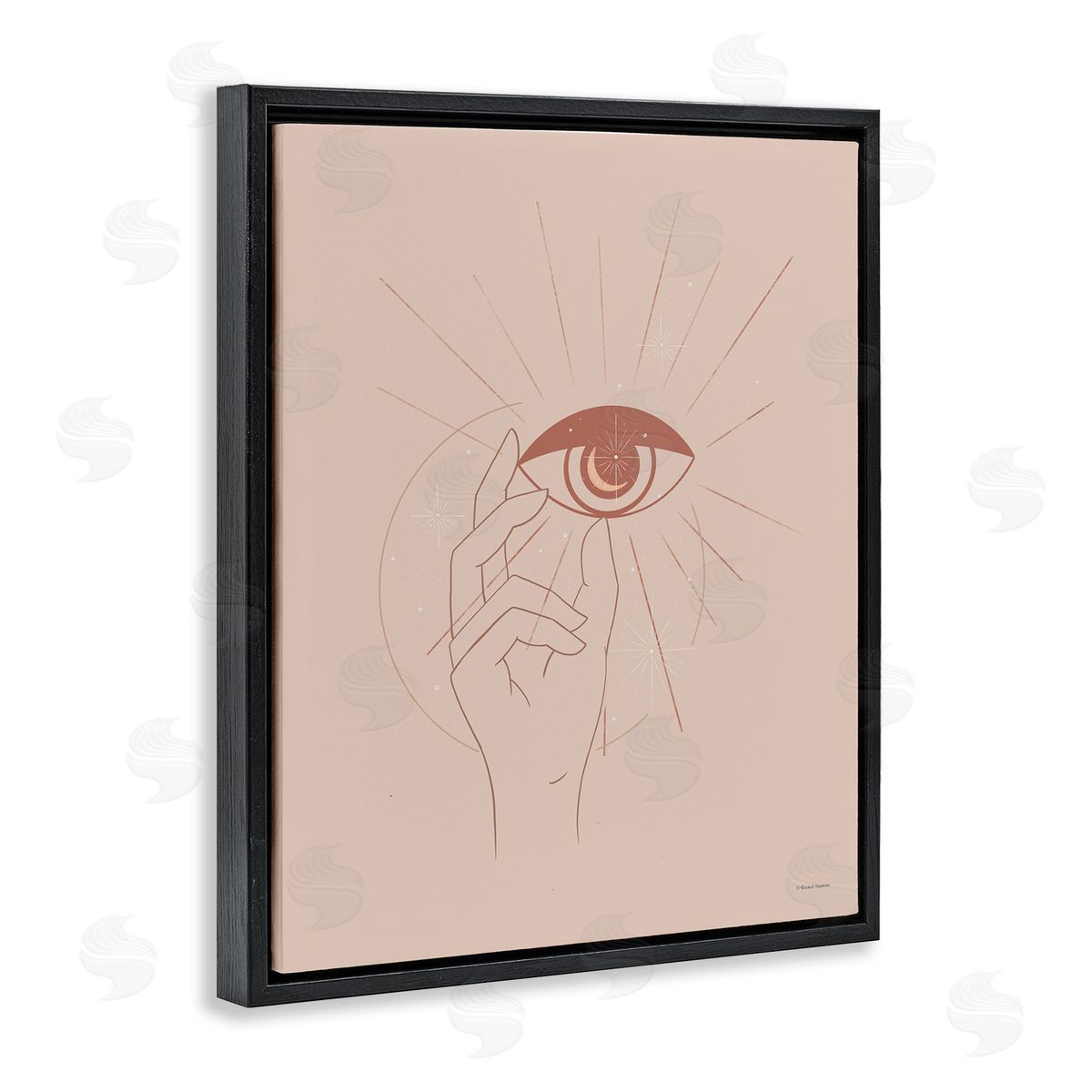 Rachel Nieman Hand Reaching Eye Brown Solar Rays Symbol  Black Floating Frame Canvas Wall Art Print