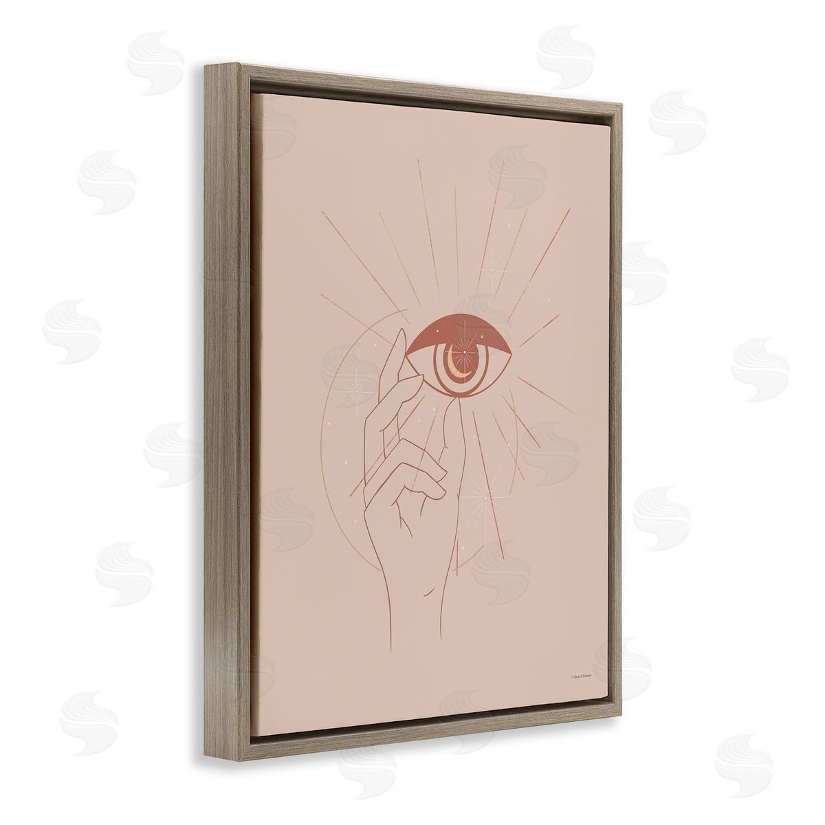 Rachel Nieman Hand Reaching Eye Brown Solar Rays Symbol  Brown Floating Frame Canvas Wall Art Print