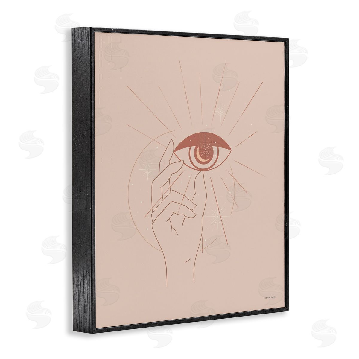 Rachel Nieman Hand Reaching Eye Brown Solar Rays Symbol  Black Framed Giclee Wall Art Print