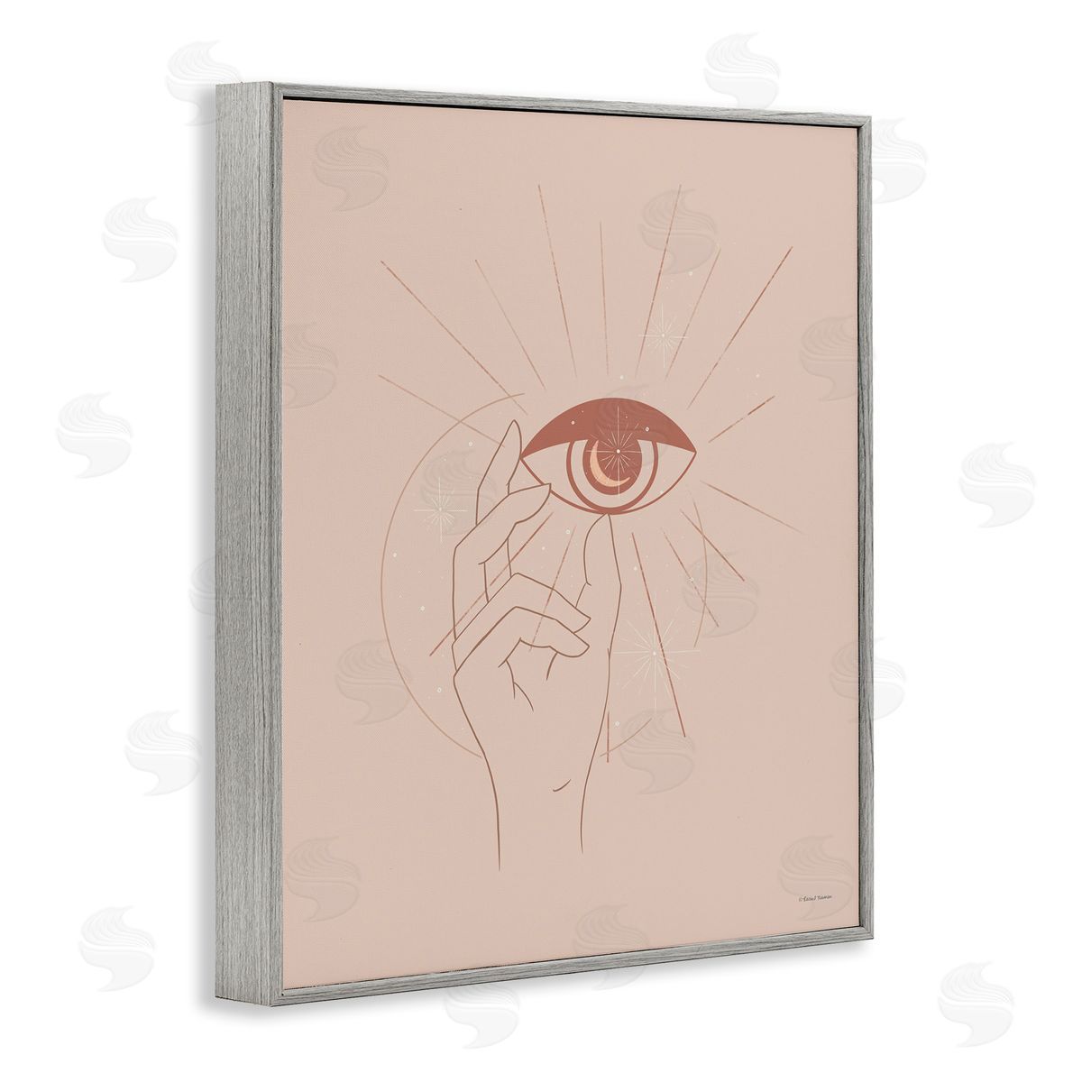 Rachel Nieman Hand Reaching Eye Brown Solar Rays Symbol  Gray Framed Giclee Wall Art Print