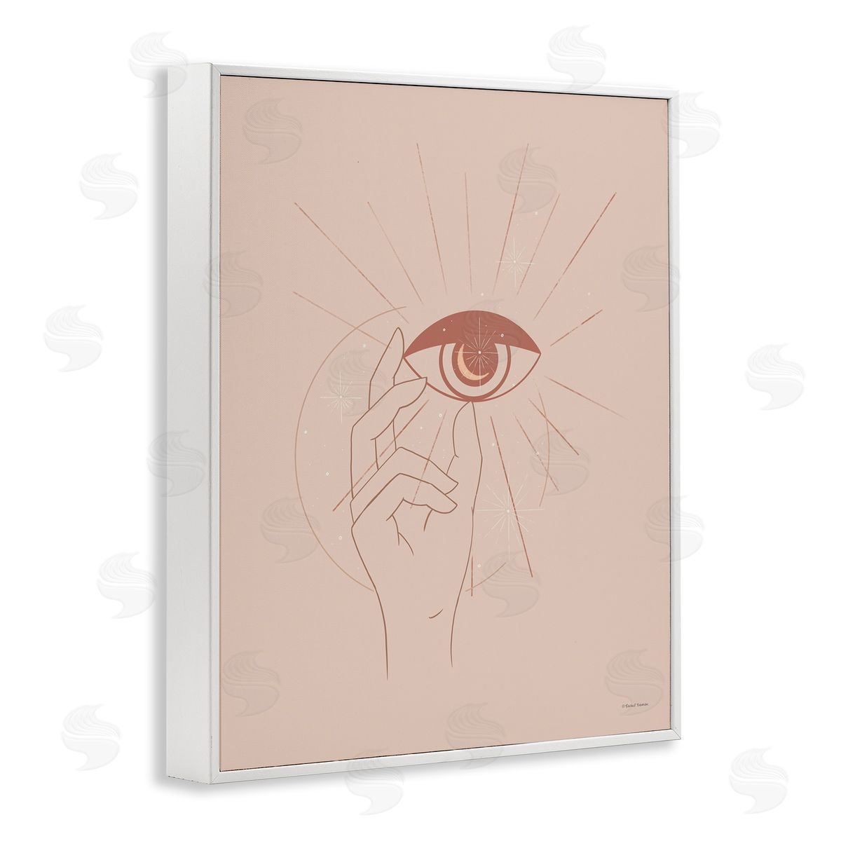 Rachel Nieman Hand Reaching Eye Brown Solar Rays Symbol  White Framed Giclee Wall Art Print