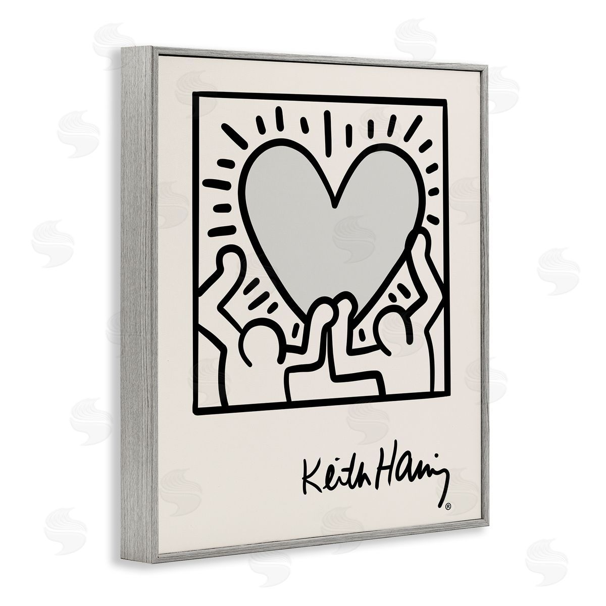 Classic Heart Symbol Keith Haring Grey Frame Print Wall Art, Home Decor by Ros Ruseva