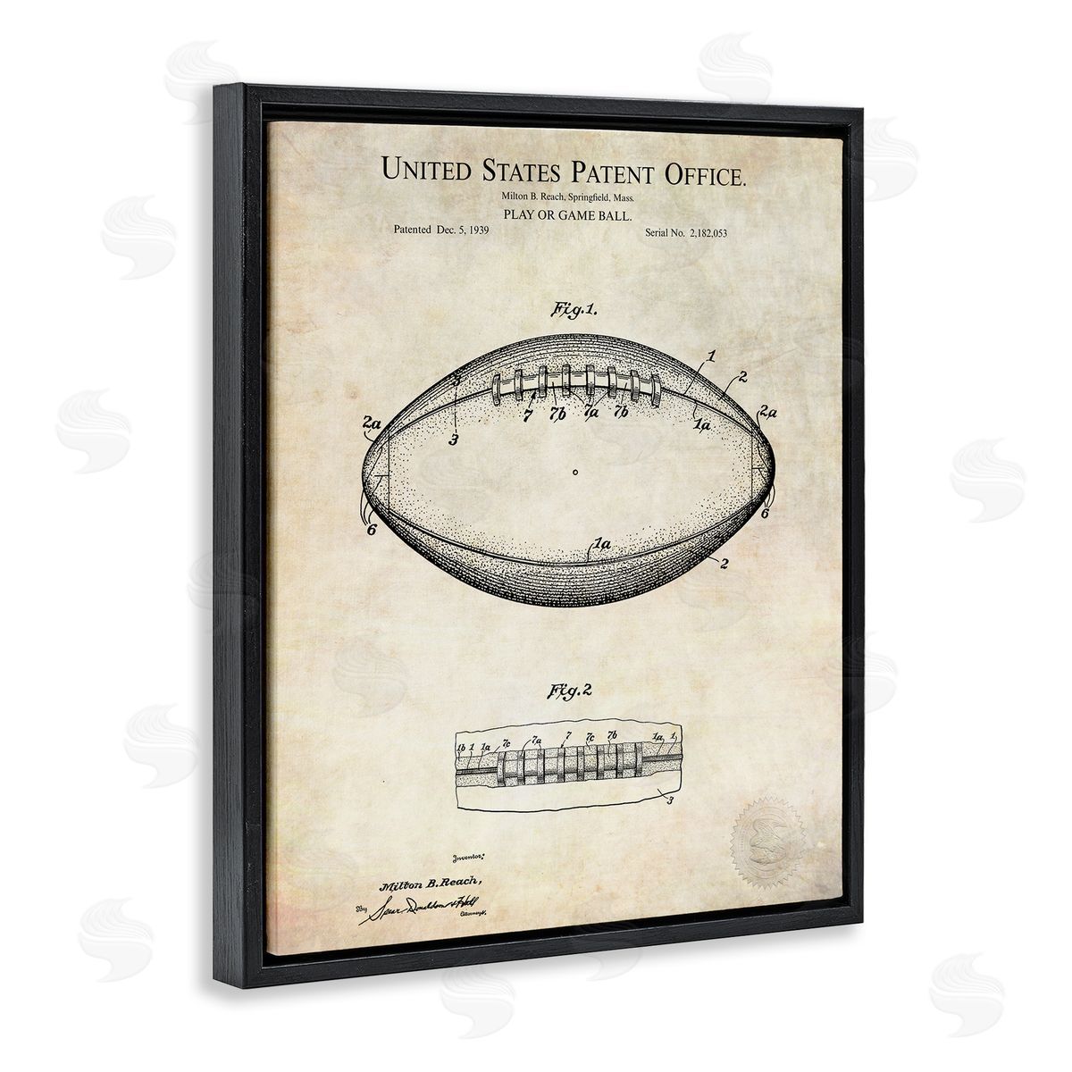 American Football Sports Blueprint Black Floating Frame Canvas Wall Art, Home Decor by Karl Hronek