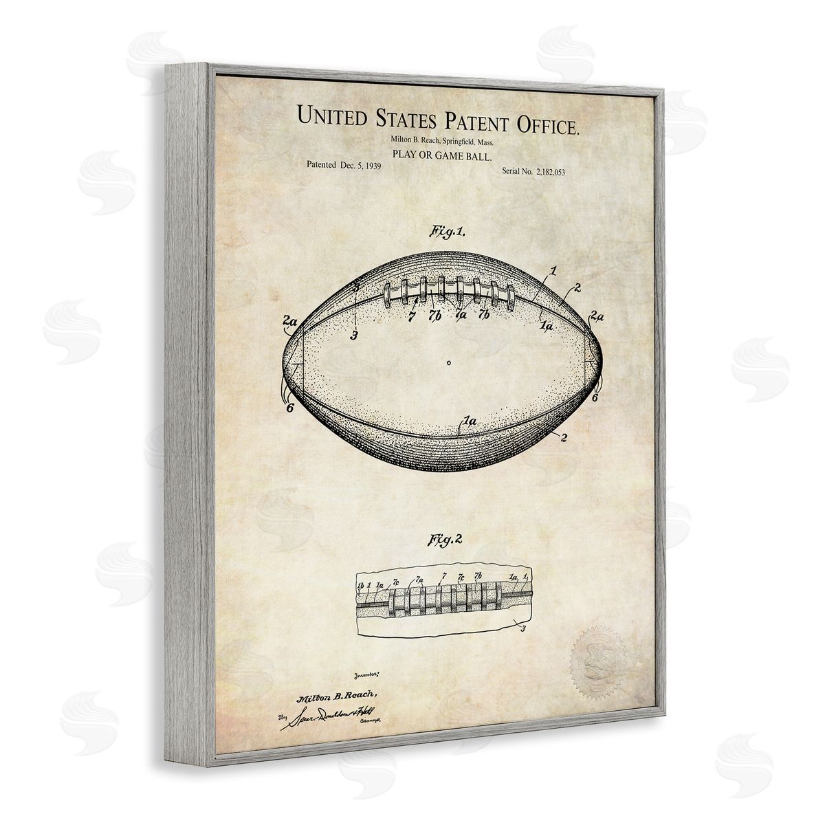 American Football Sports Blueprint Grey Frame Print Wall Art, Home Decor by Karl Hronek