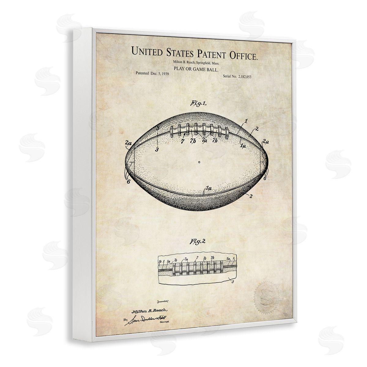 American Football Sports Blueprint White Frame Print Wall Art, Home Decor by Karl Hronek