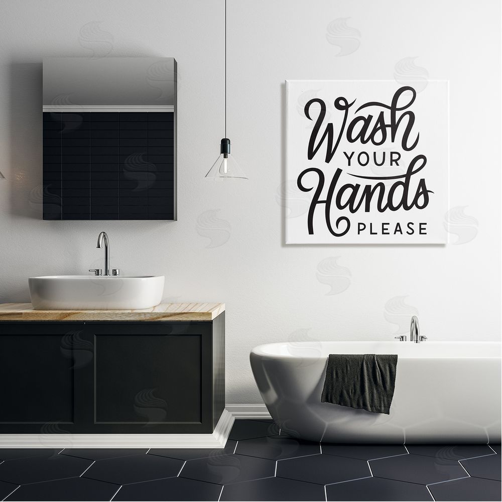 Jalynn Heerdt Wash Hands Please Bathroom Typography Text Sign  Canvas Wall Art in Room