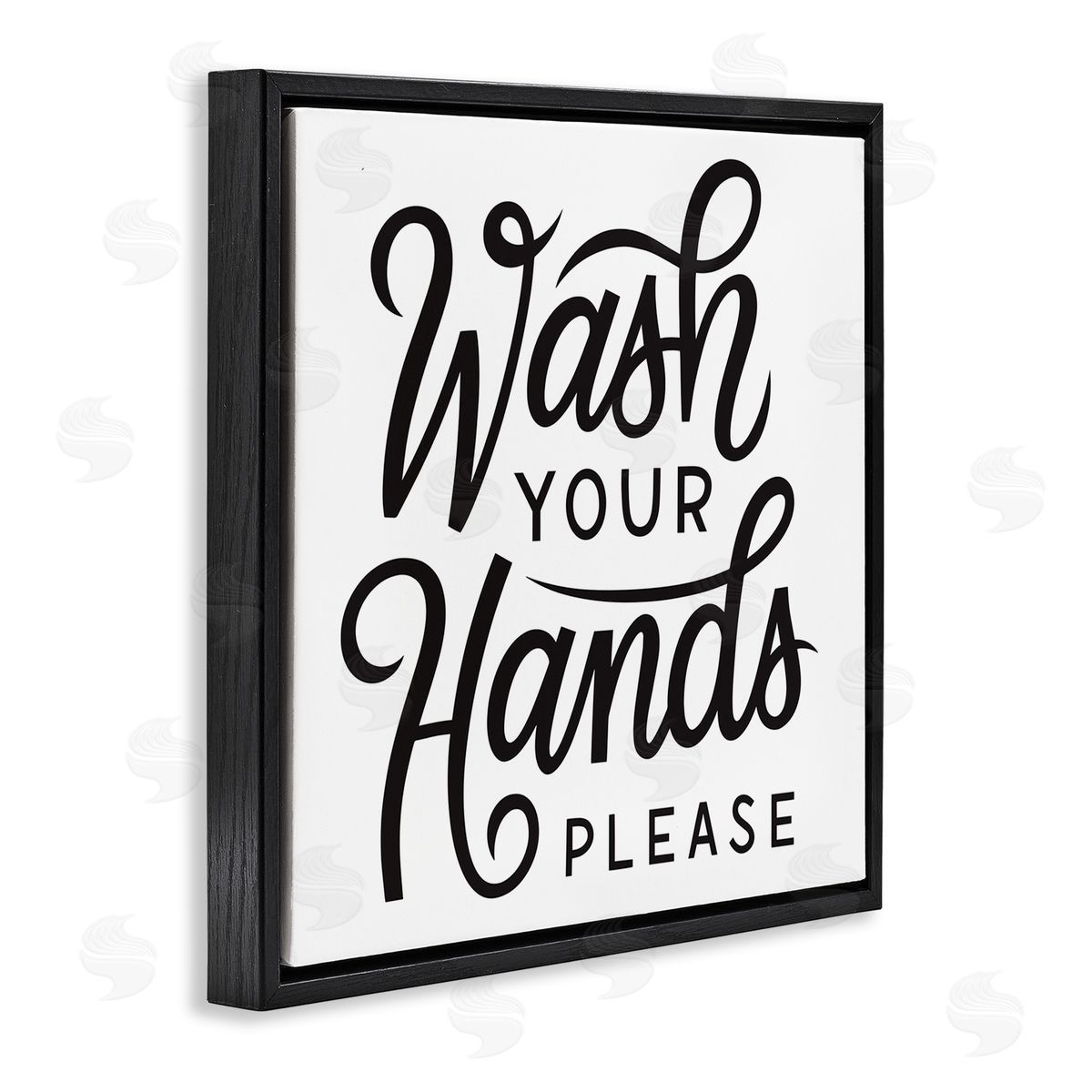 Jalynn Heerdt Wash Hands Please Bathroom Typography Text Sign  Black Floating Frame Canvas Wall Art Print