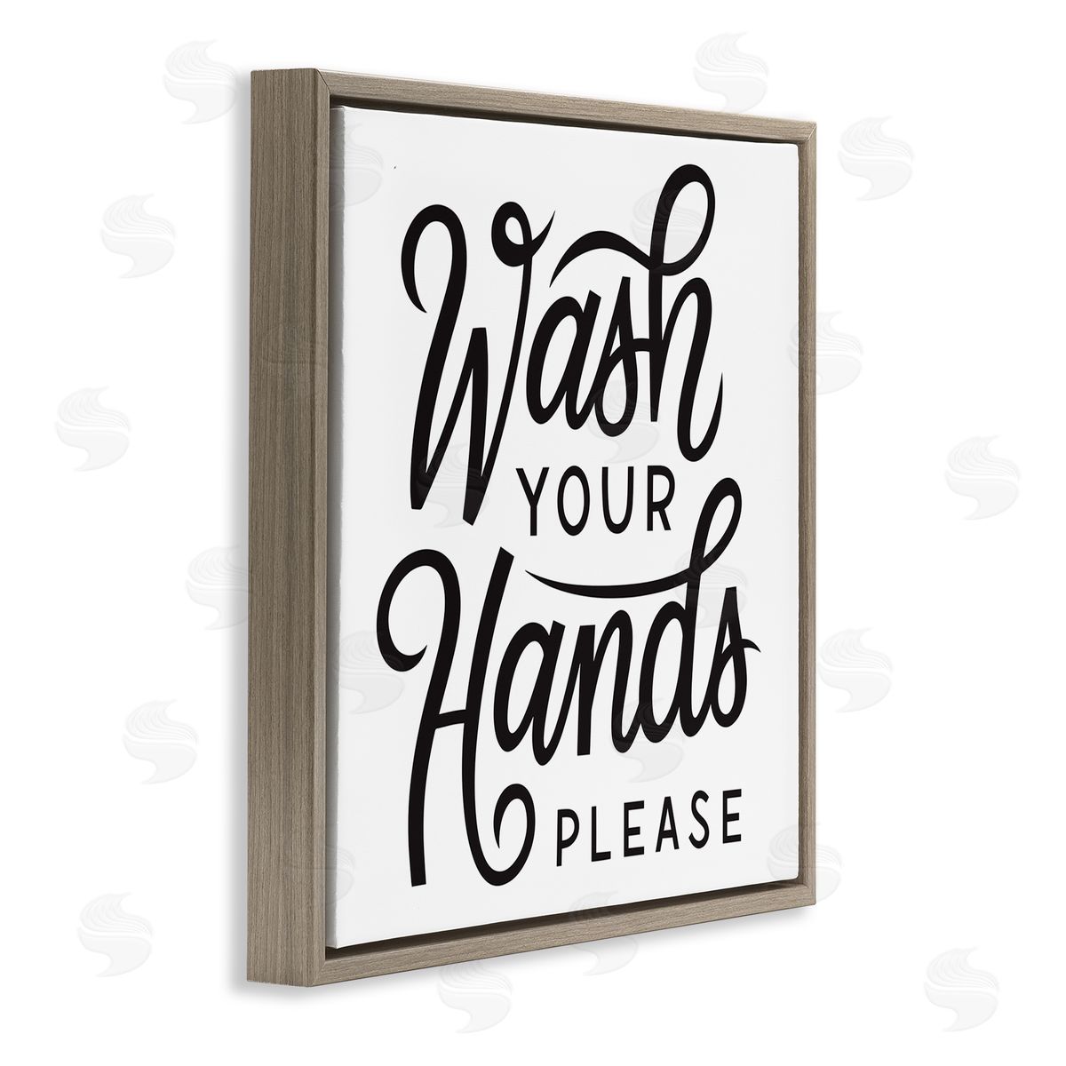 Jalynn Heerdt Wash Hands Please Bathroom Typography Text Sign  Brown Floating Frame Canvas Wall Art Print