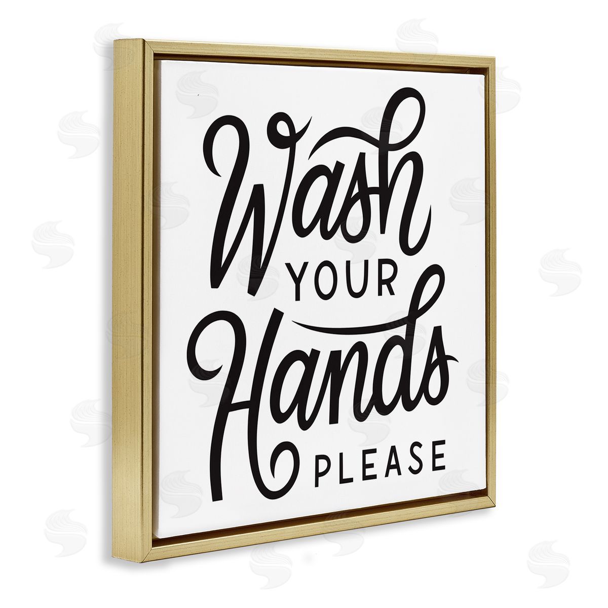 Jalynn Heerdt Wash Hands Please Bathroom Typography Text Sign  Gold Floating Frame Canvas Wall Art Print