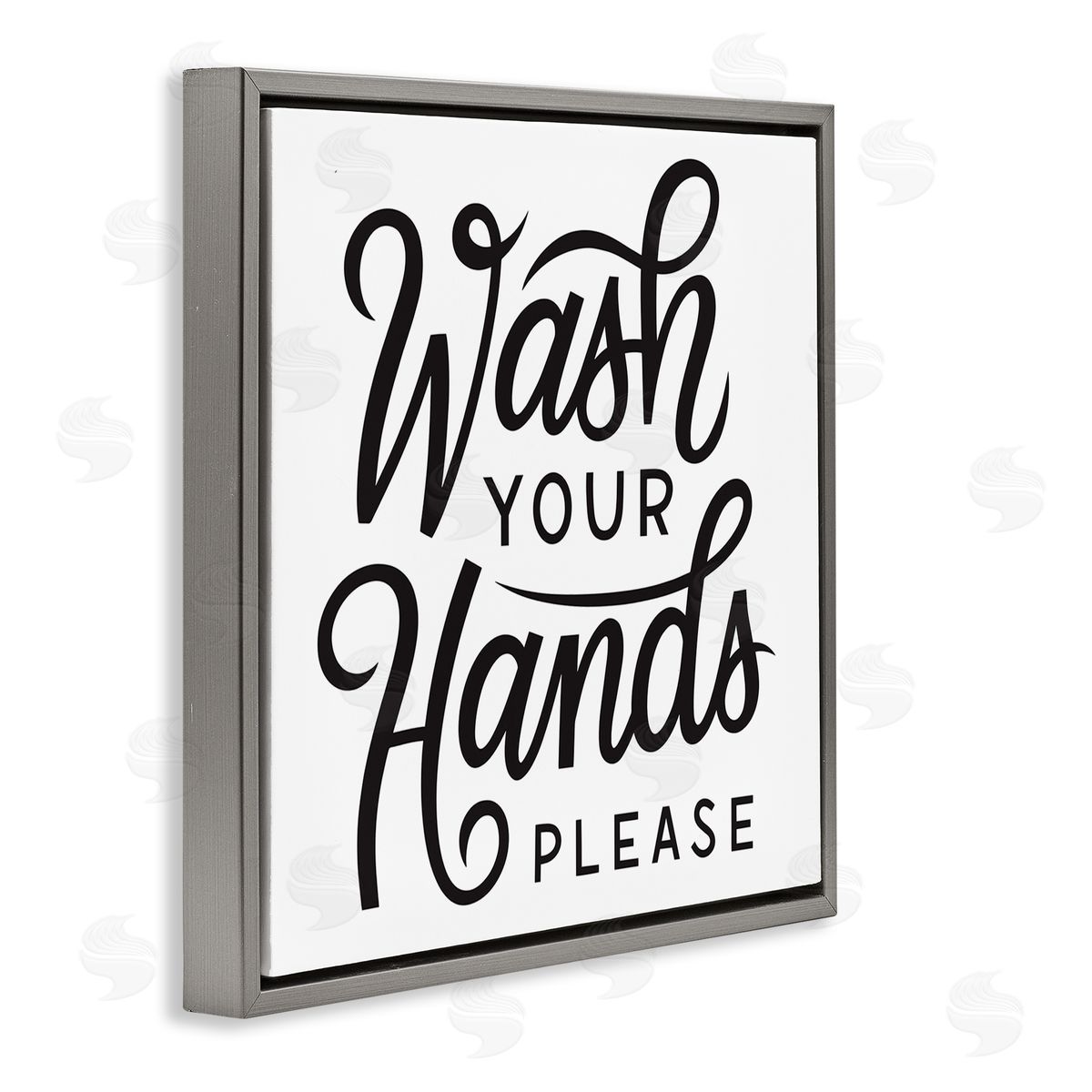Jalynn Heerdt Wash Hands Please Bathroom Typography Text Sign  Gray Floating Frame Canvas Wall Art Print