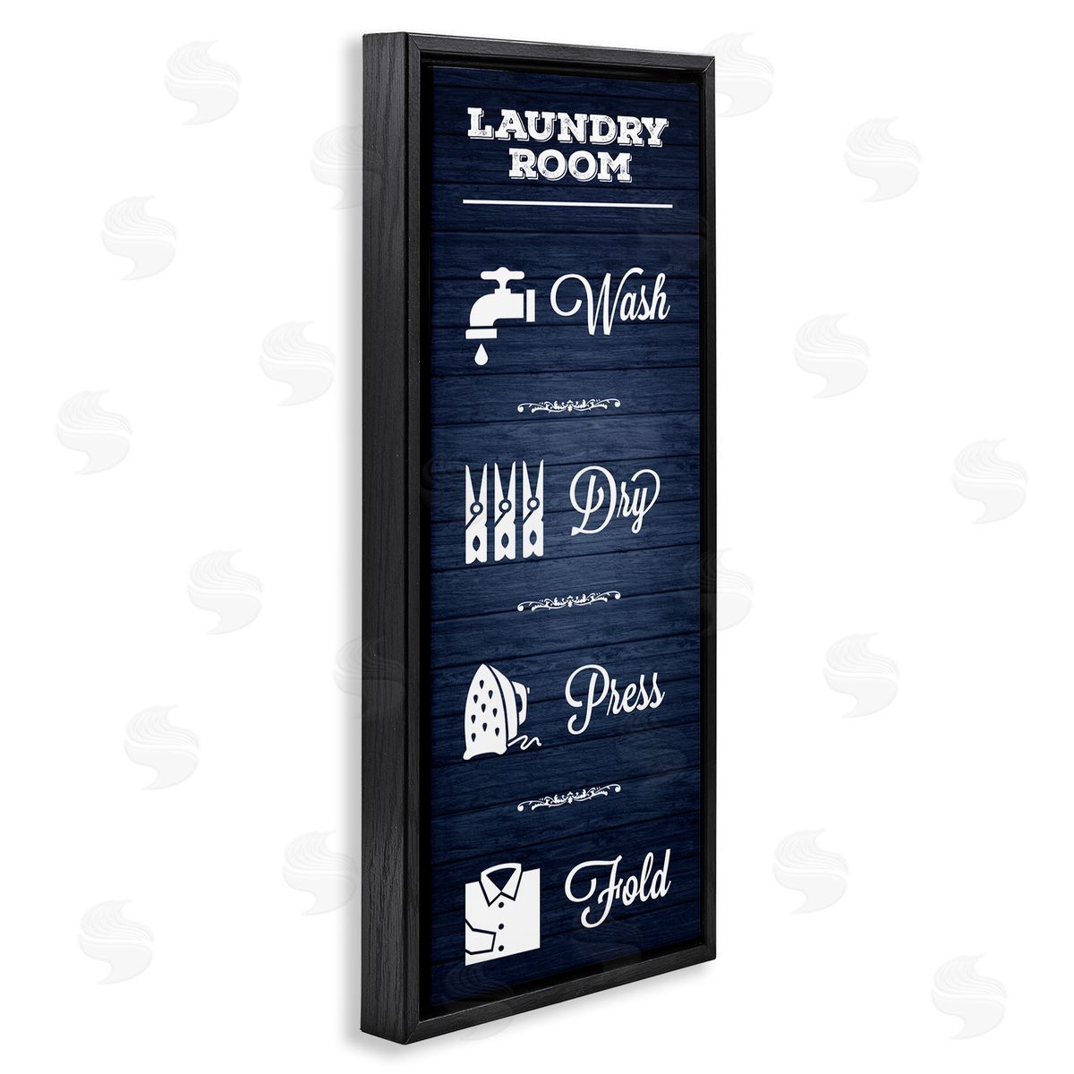 Melody Hogan Laundry Room Rules Sign Blue Grain Pattern Calligraphy