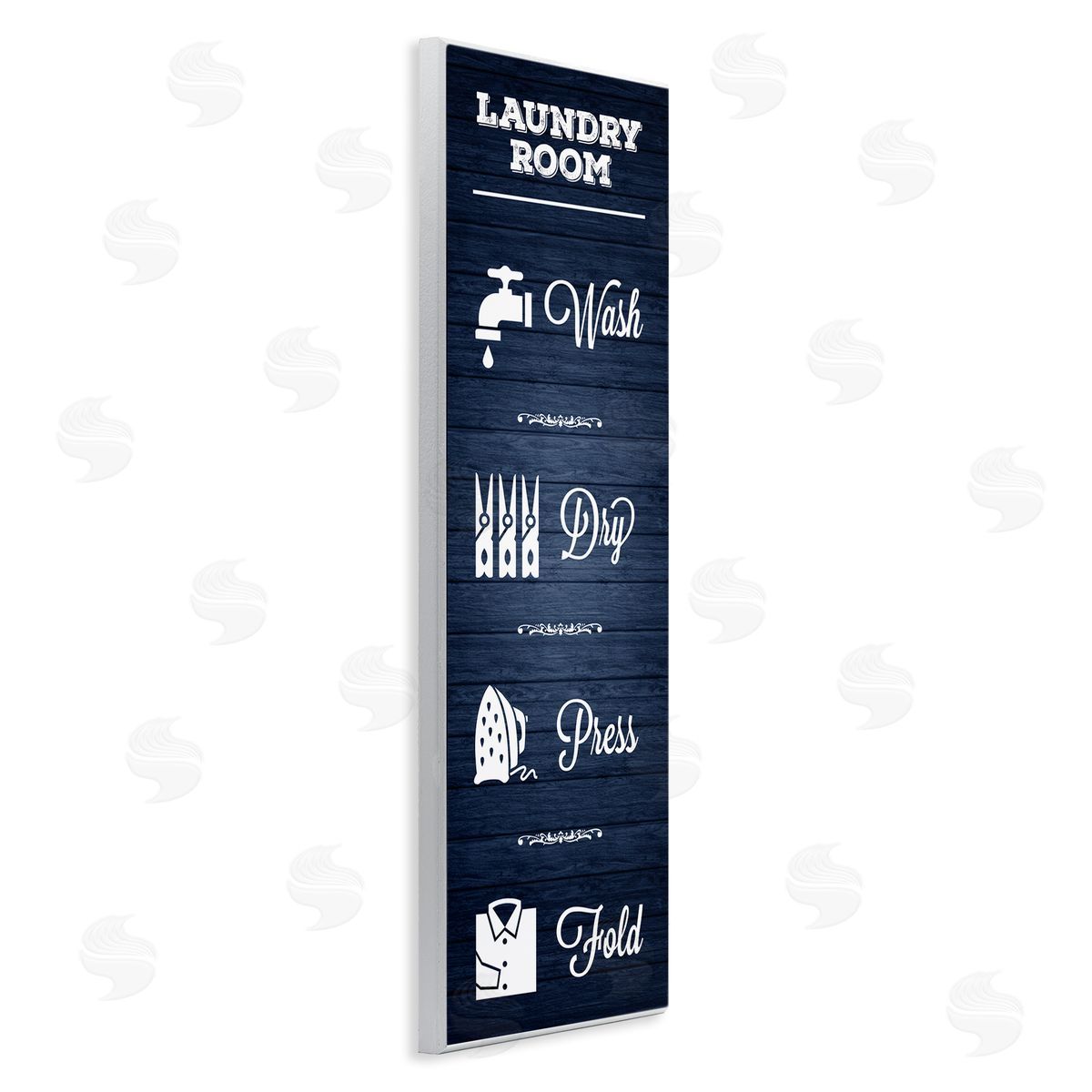 Melody Hogan Laundry Room Rules Sign Blue Grain Pattern Calligraphy